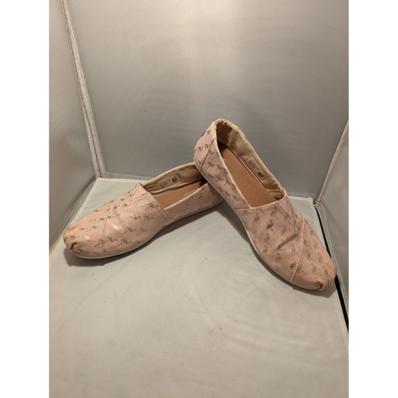 Toms Alpargata Women Size 9.5 Pink Rose Gold Foil Flamingo Flats Canvas Shoes - Picture 7 of 10